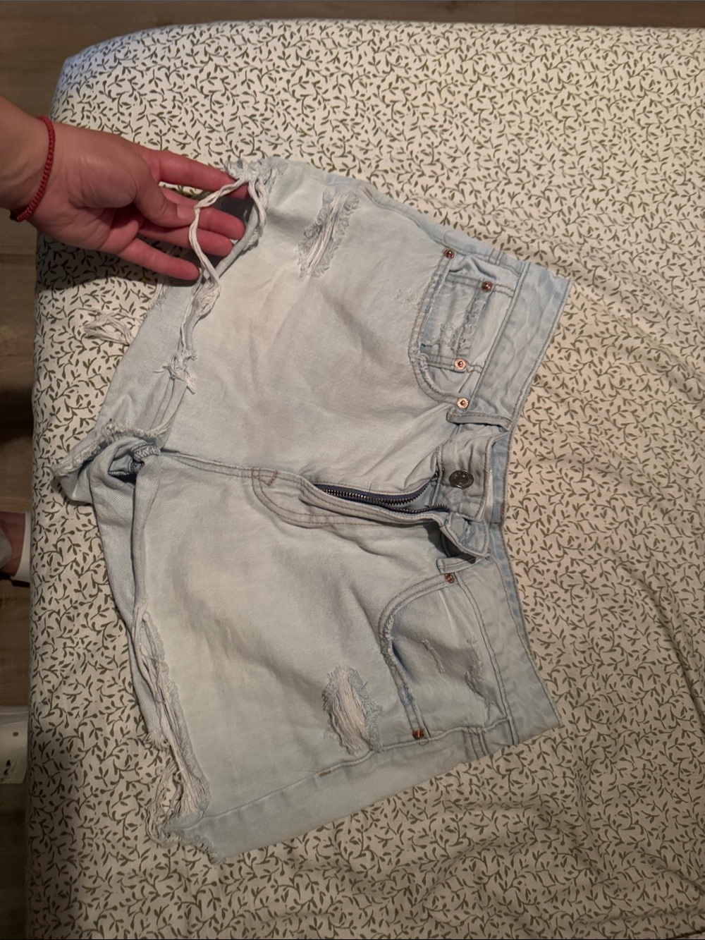 stradivarius Light Blue Distressed Denim Shorts